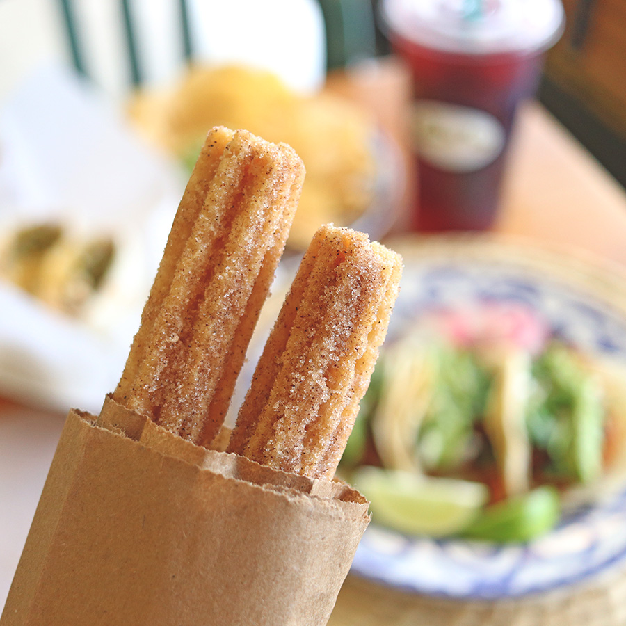 Shrimp burrito with chips and salsa